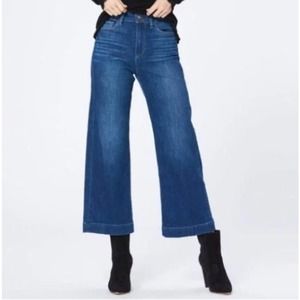 Paige Anessa Flare Capri Jeans Womens Size 25 Medium Wash Blue Raw Hem Cropped